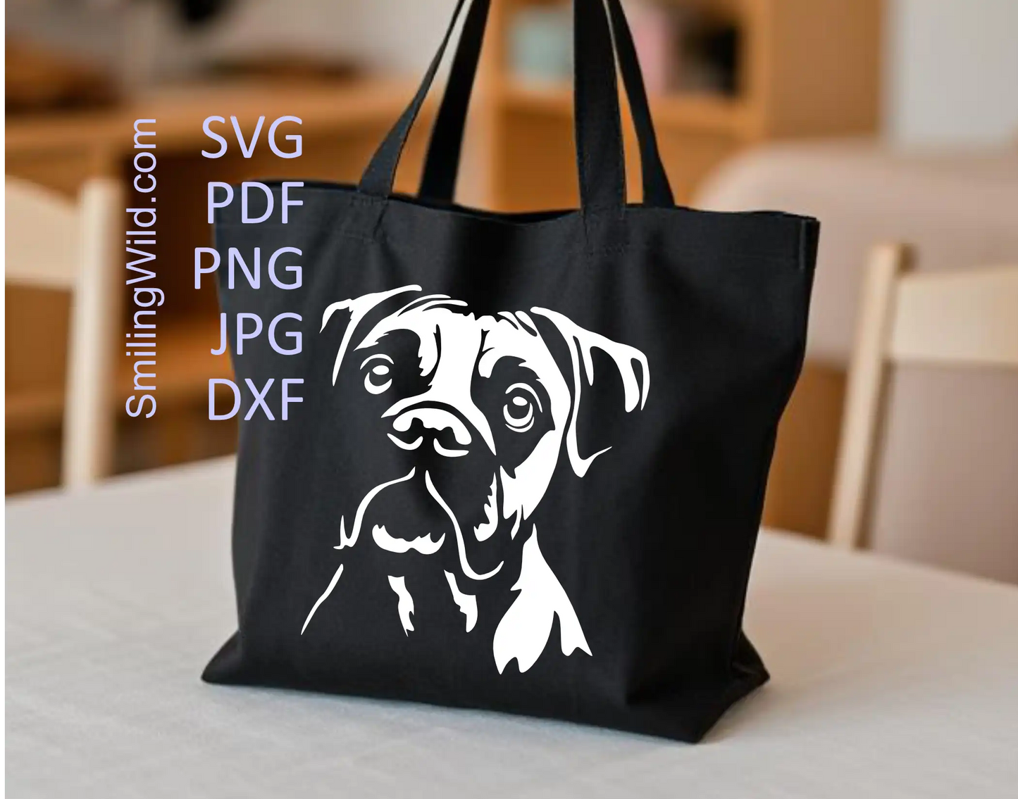 Boxer dog head clipart in white vector style for cutting and laser