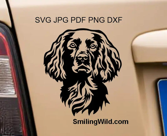Hunting dog Boykin Spaniel face frontal view presenting a clipart image in SVG, png and dxf graphic cut file format forcrafting
