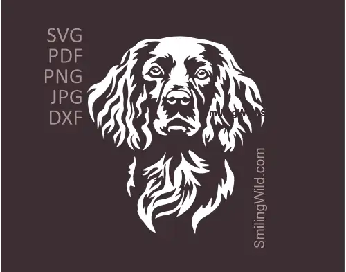 Boykin Spaniel frontal head portrait SVG vector clipart design in white color preview image
