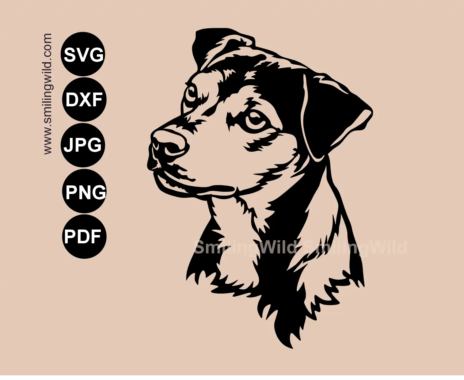 Hand-drawn Brazilian Terrier png and dxf dog head drawing for vinyl cutting and DIY crafts.