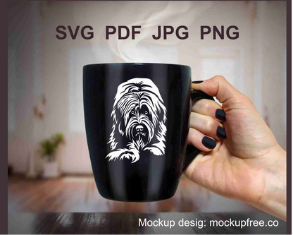 Briard white vector design printed on a black mug as application