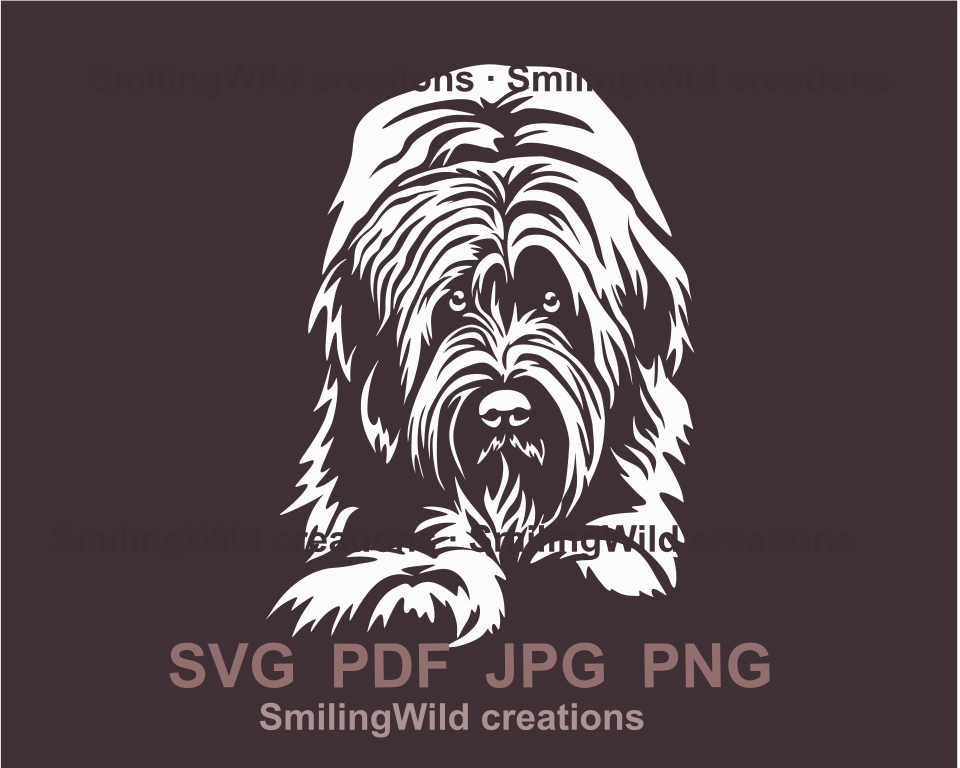 walking Briard white clip art design in graphic style