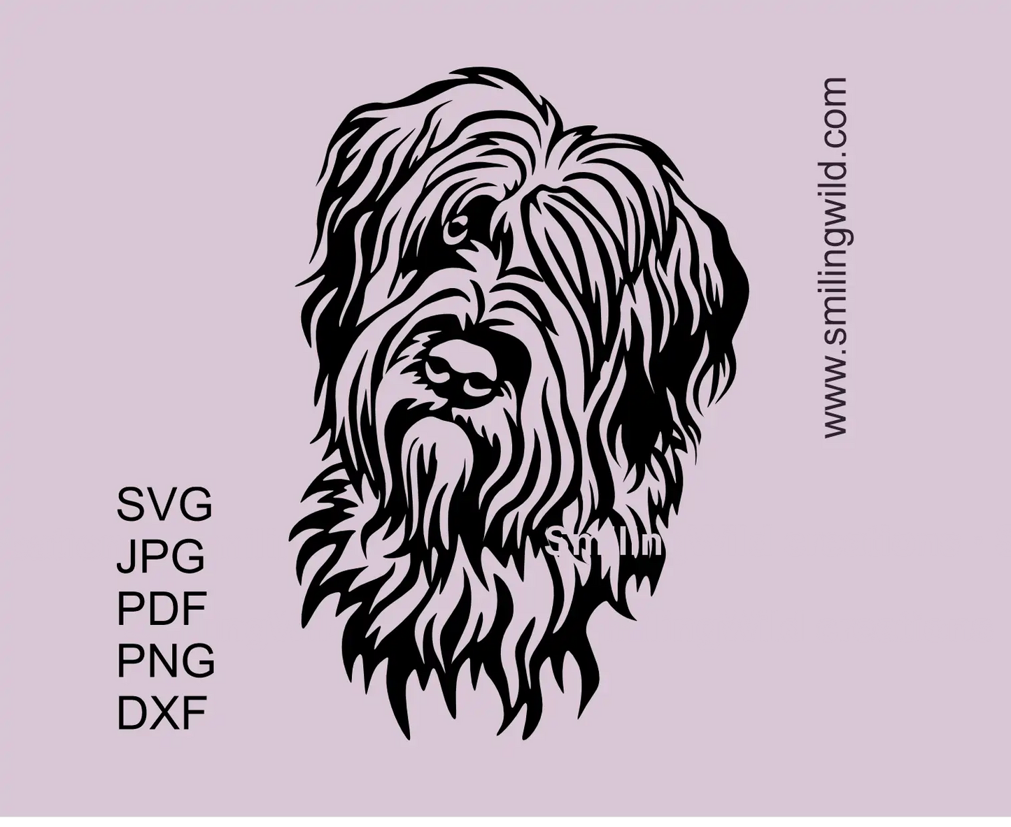Briard dog SVG clipart cut file for Cricut and laser cutting presenting a forvard facing dog head portrait