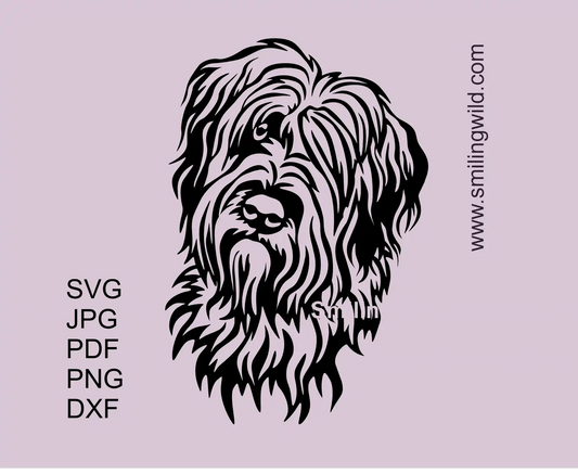 Briard dog SVG clipart cut file for Cricut and laser cutting presenting a forvard facing dog head portrait