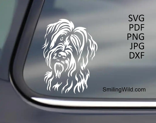 Briard head svg, png and dxf cut file preview for laser and Cricut projects