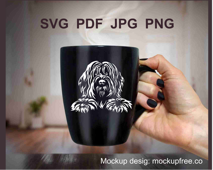 briard white design portrait application on a black mug