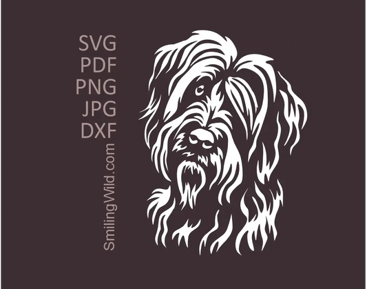 Briard dog SVG head portrait shown in white vector artwork version