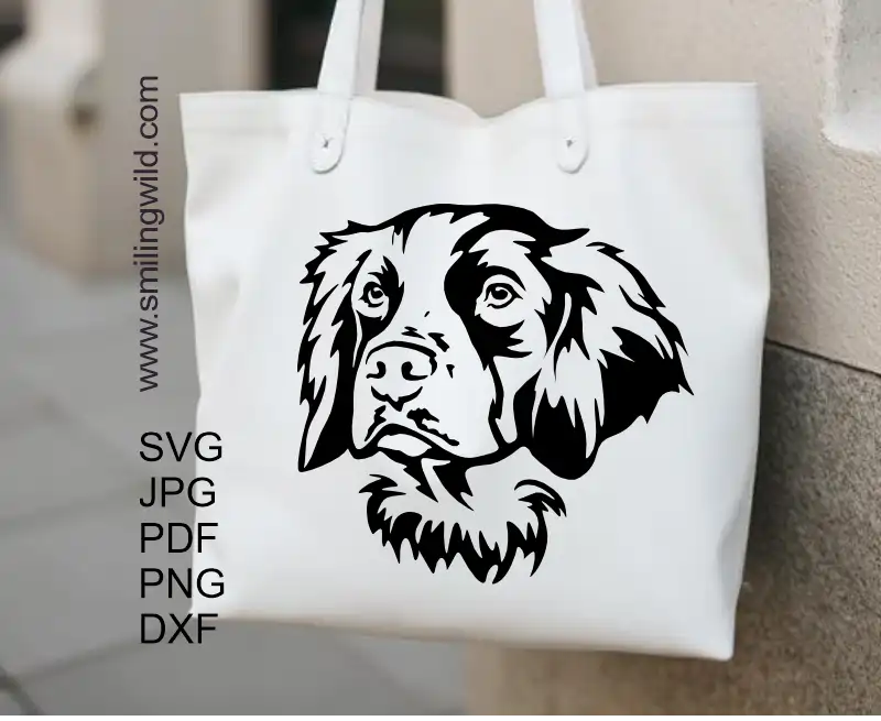 A tote bad design of Brittany dog vector file SVG for Cricut and laser engraving