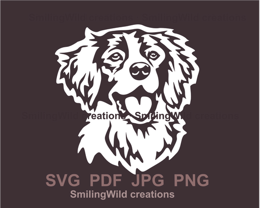 brittany spaniel svg art in white color showcases a smiling dog