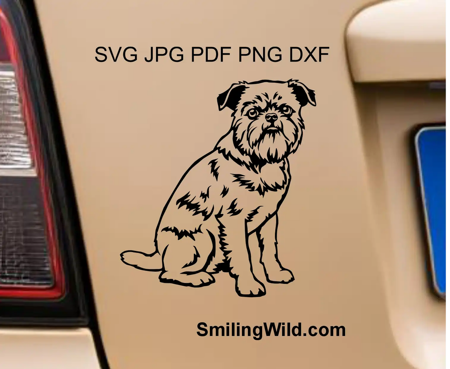 Visualization of a sitting Brussels Griffon PNG vector graphic clipart cut as a vinyl car decal.