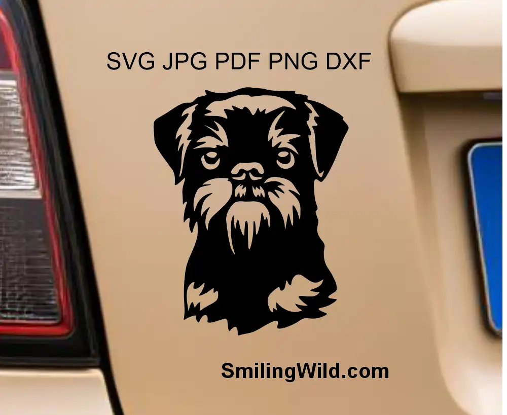 Belgian griffon svg and png face cut file showcasing a car decal of this burssels griffon breed.