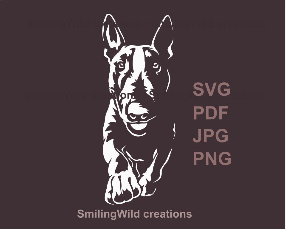 white vector graphic of a bull terrier svg clip art decor for DIY