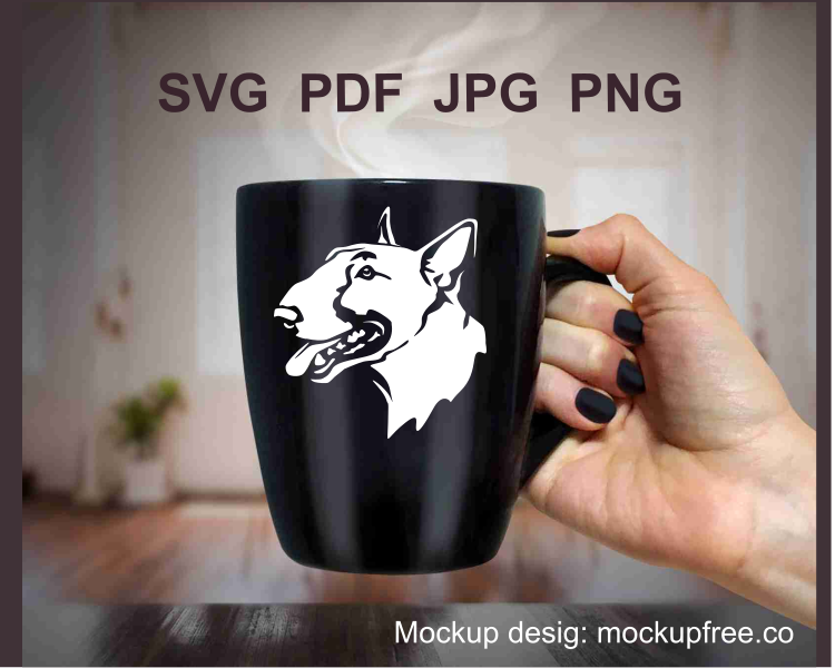 bull terrier white vector file printed on a black mug