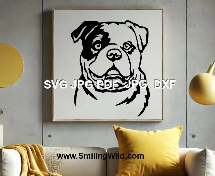 High-resolution DXF dog portrait for laser cutting – American Bulldog design