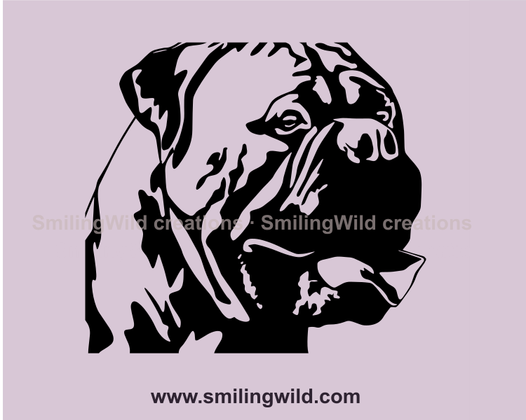 bullmastiff vector graphic style portrait in a black drawing