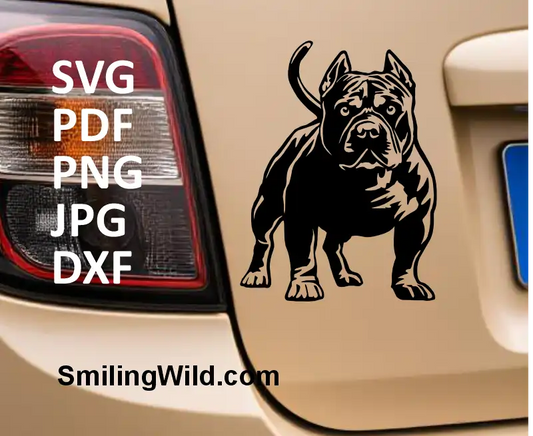 a sticker of a Standing Bully dog vector file in black full-body clipart for cutting and engraving