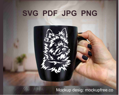 cairn terrier face printable desin applied on a black mug