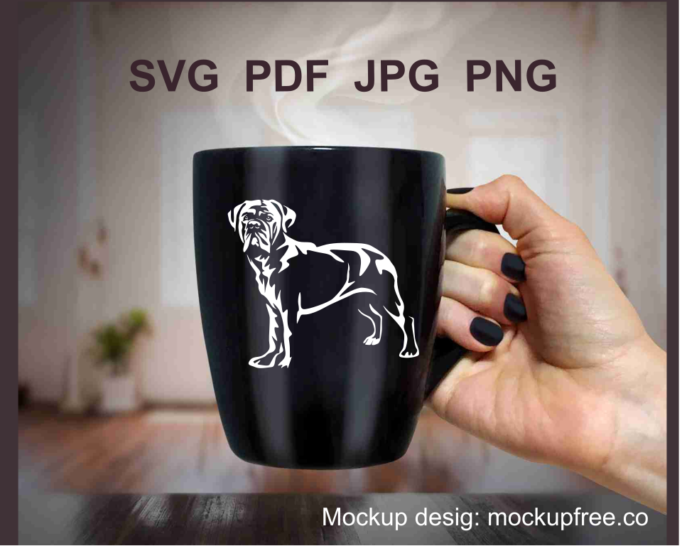 Full body cane corso digital design used as printed application on a dark mug