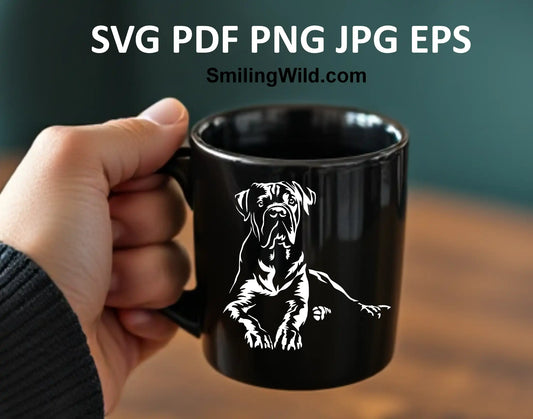 Cane Corso dog vector clipart in white, ideal for Cricut users, digital artists, and custom gift designs.