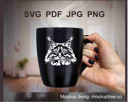 maine coon white clip art portrait printed on a black mug