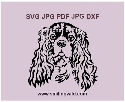 Cavalier King Charles Spaniel SVG PNG DXF dog face portrait, realistic vector clipart for Cricut and laser cutting