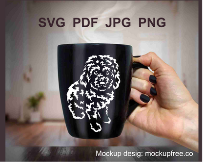 cavapoo white clip art design applicated on a balck mug