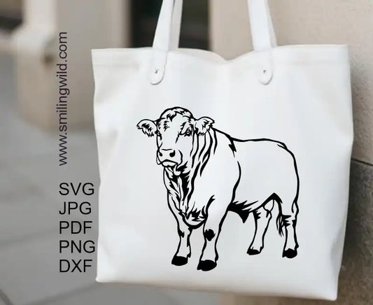 Charolais cattle  full-body bull vector graphic cut file in SVG, PNG, and DXF for Silhouette and Glowforge users