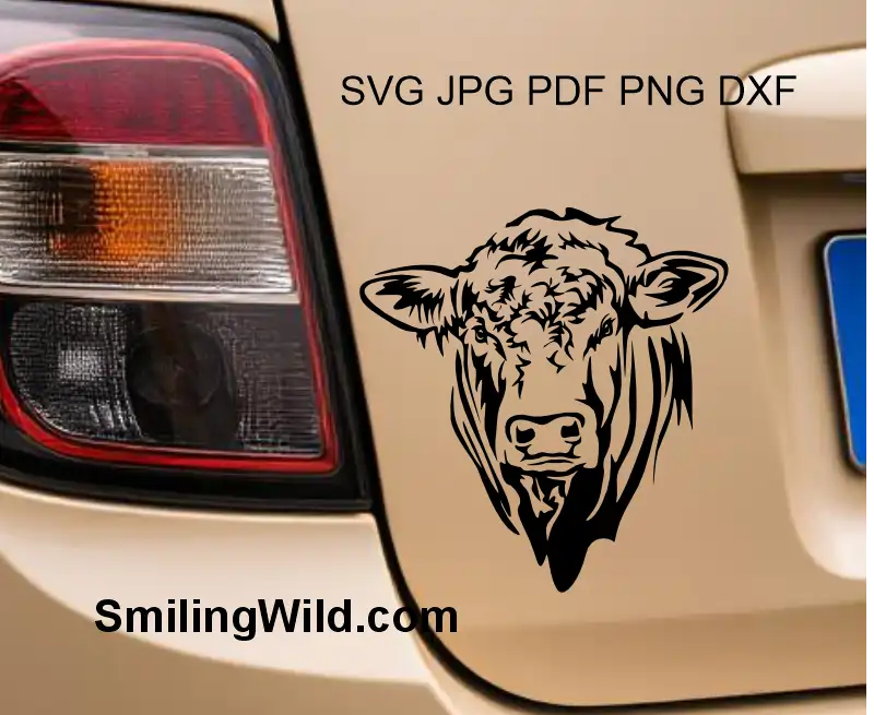 A car design of Charolais cattle head drawing made of digital cut file SVG PNG DXF  for engraving and vinyl cutting