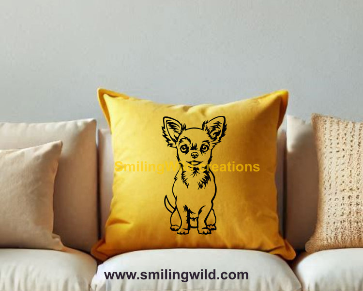 chihuahua dog vector graphic printed on a pillow