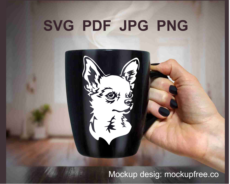 chihuahua head clip art image applied to a black coffy mug