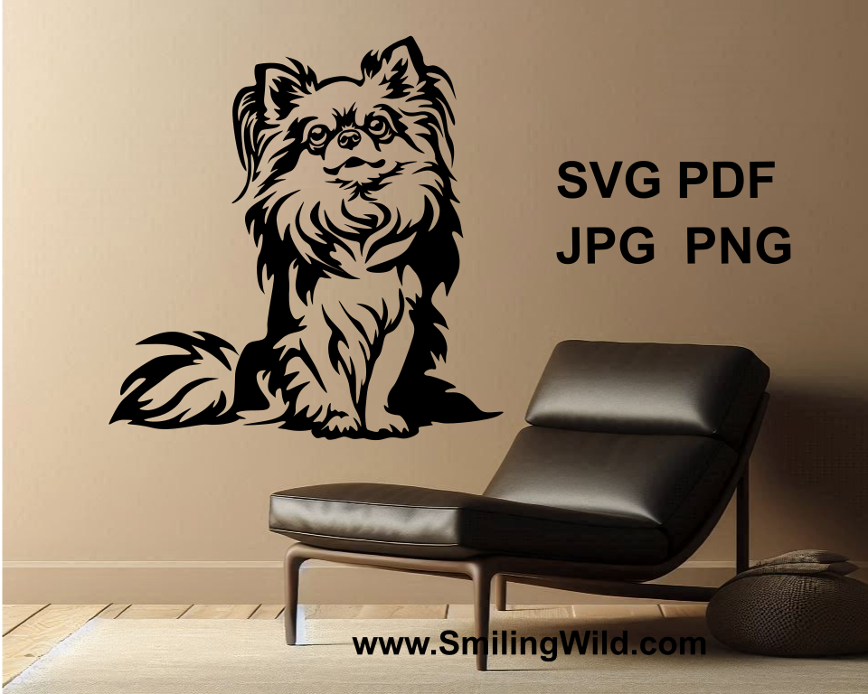 sitting long haired chihuahua cuttable digital wall design