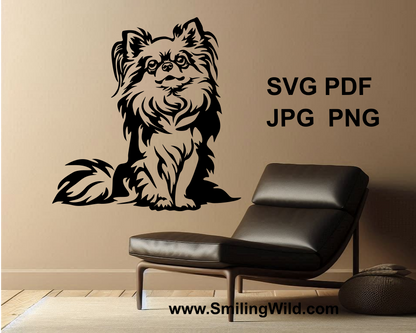 sitting long haired chihuahua cuttable digital wall design