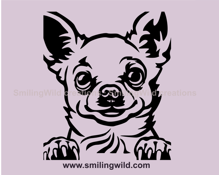 smiling smooth chihuahua face clip art design in black color