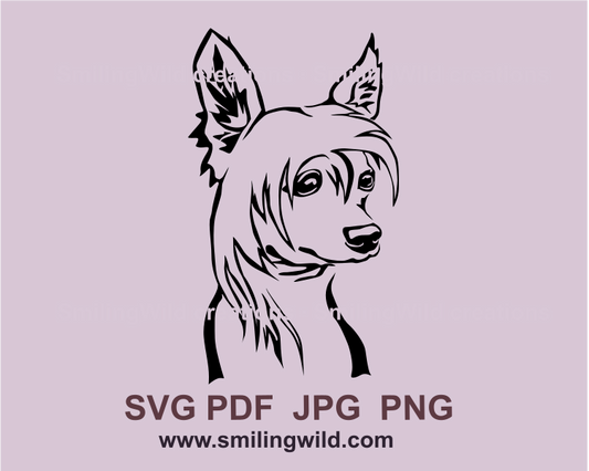 chinese crested head black graphic clip art image