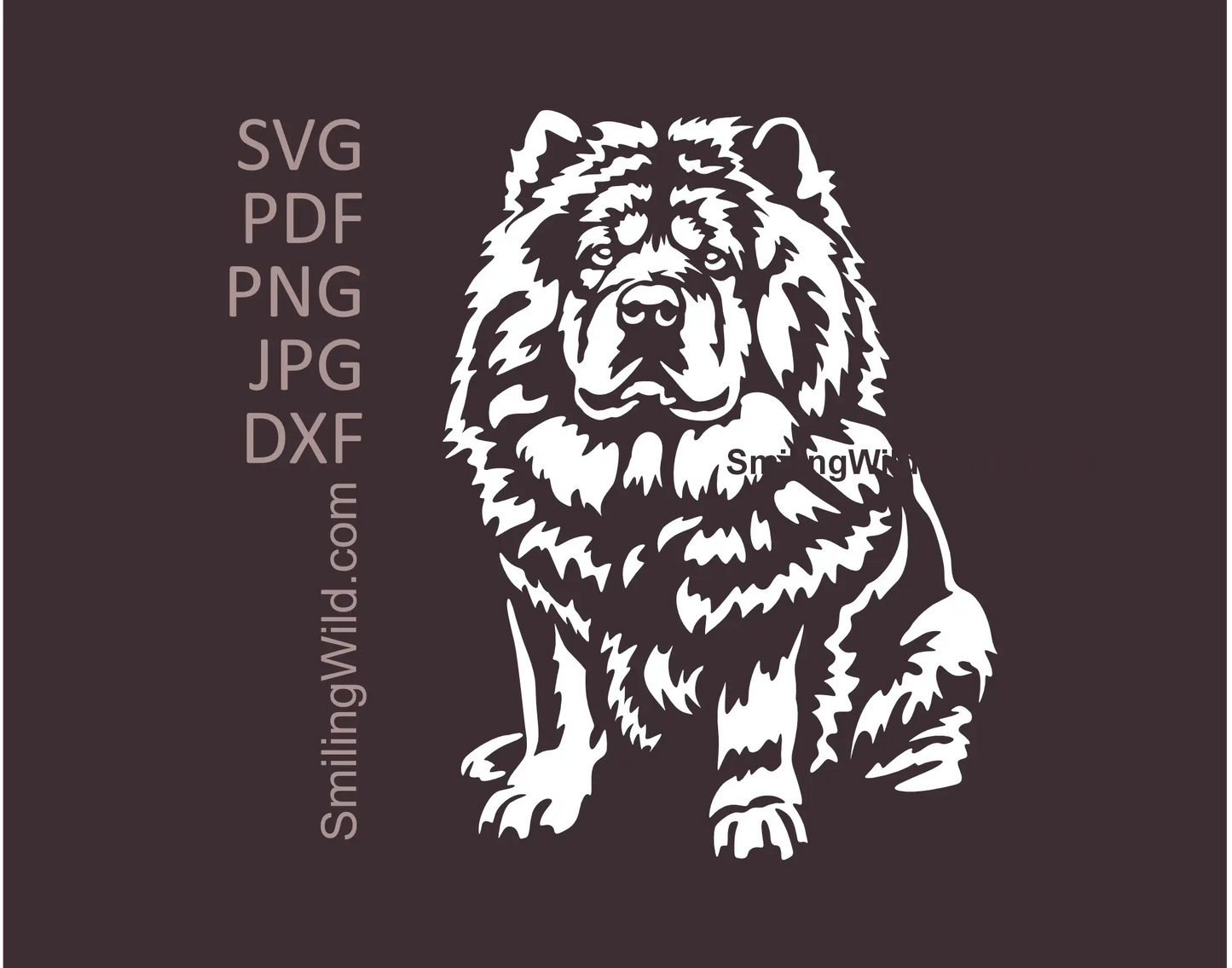 Chow Chow vector illustration  of a sitting dog in White SVG, png and dxf clipart that is cut-ready for Cricut and laser machines
