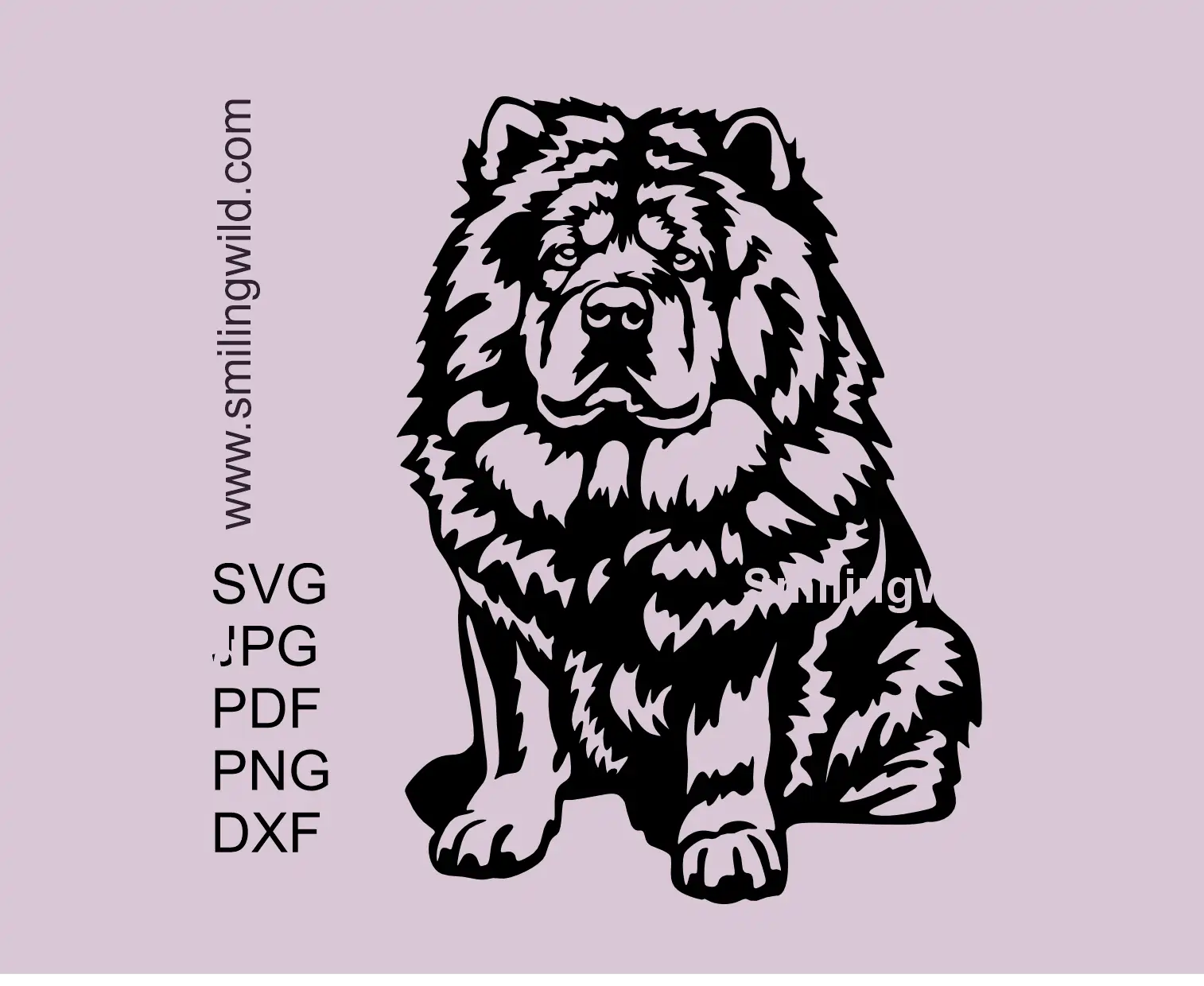 Chow Chow dog SVG clipart laser cutting file design preview showcasing a sittin full body dog