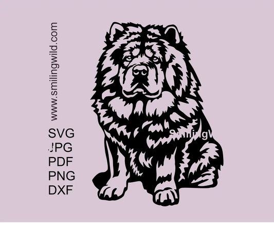 Chow Chow dog SVG clipart laser cutting file design preview showcasing a sittin full body dog