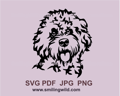 Digital graphic design of the cockapoo dog with tongue out of his mouth