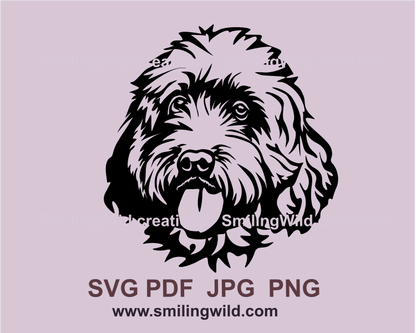 cockapoo with open mouth svg clip art image in black color