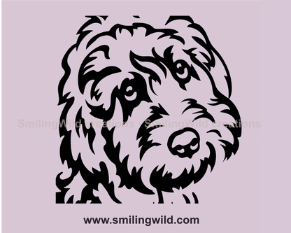 cockapoo cuttable vector portrait with a cute appealing eyes.