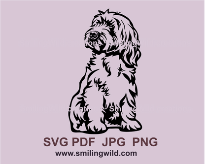 cockapoo black vector design showing a sitting dog