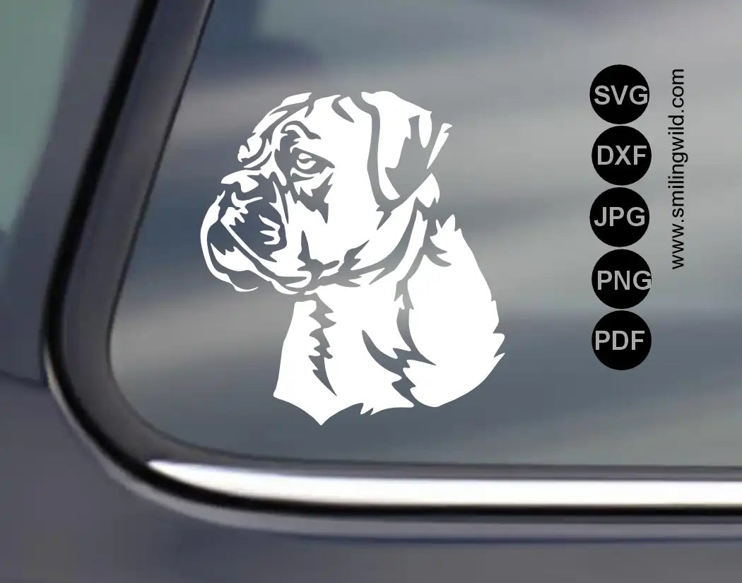 a white car window sticker visualistaion to present a continental bulldog svg png and dxf cut file clipart design