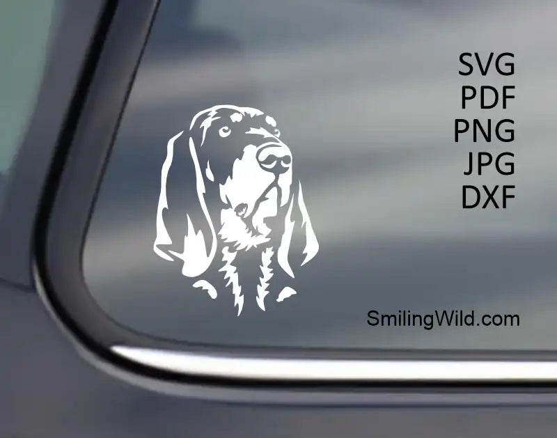 Black and Tan Coonhound hedad White Vector clipart on a dark surface, demonstrating high-contrast visibility for laser engraving of this hunting dog breed