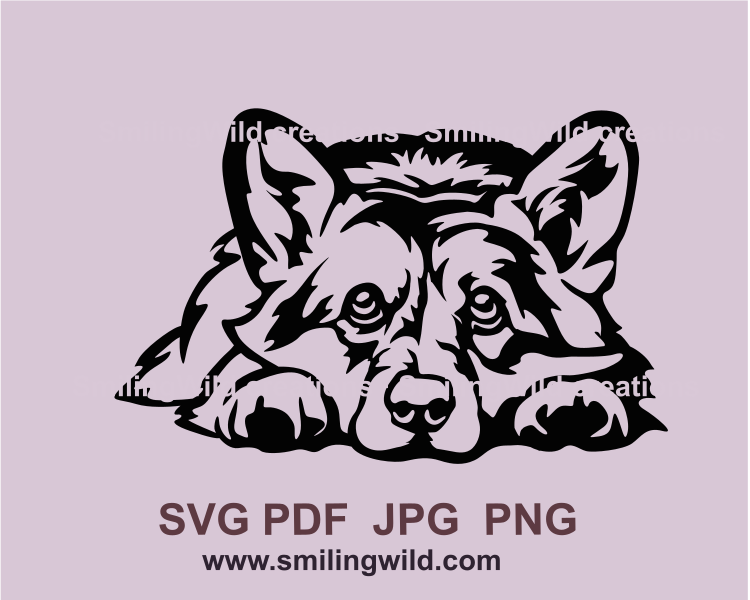 lying and peeking corgi svg art for crafting needs in black line art