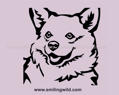 corgi smiling face svg art in close up variation