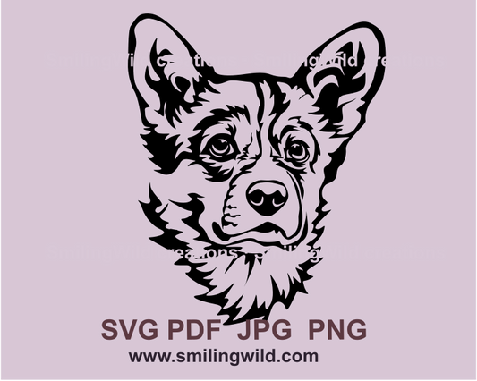 corgi face in a svg graphic design art in balck color