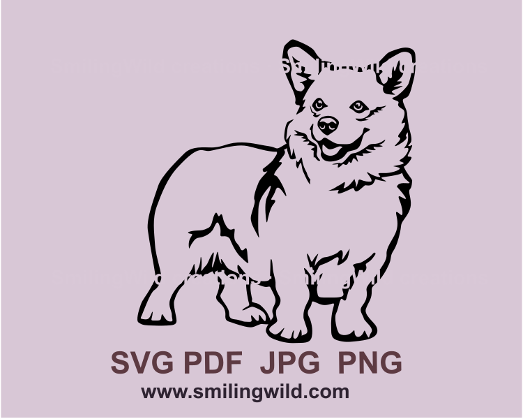 full body smiling welsh corgi svg vector drawing