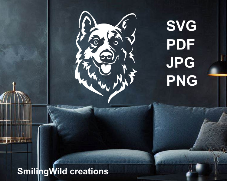 welsh corgi vector design sticker attached to a black wall.