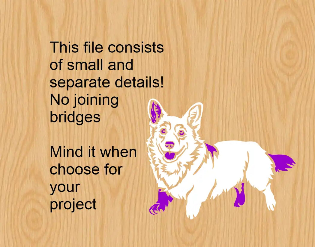 Separate details shown of a corgi white svg vector graphic cutting file