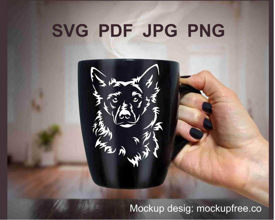 Croatian sheepdog white digital desing printed on a black cup of tea